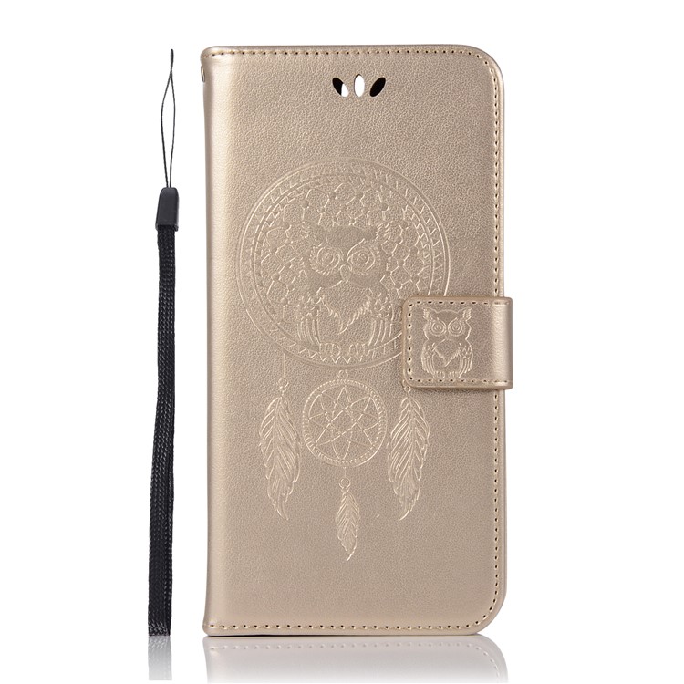 Imprinted Dream Catcher Owl Leather Wallet Case with Stand for Huawei Mate 10 Lite / nova 2i / Maimang 6 / Honor 9i (India) - Gold-2