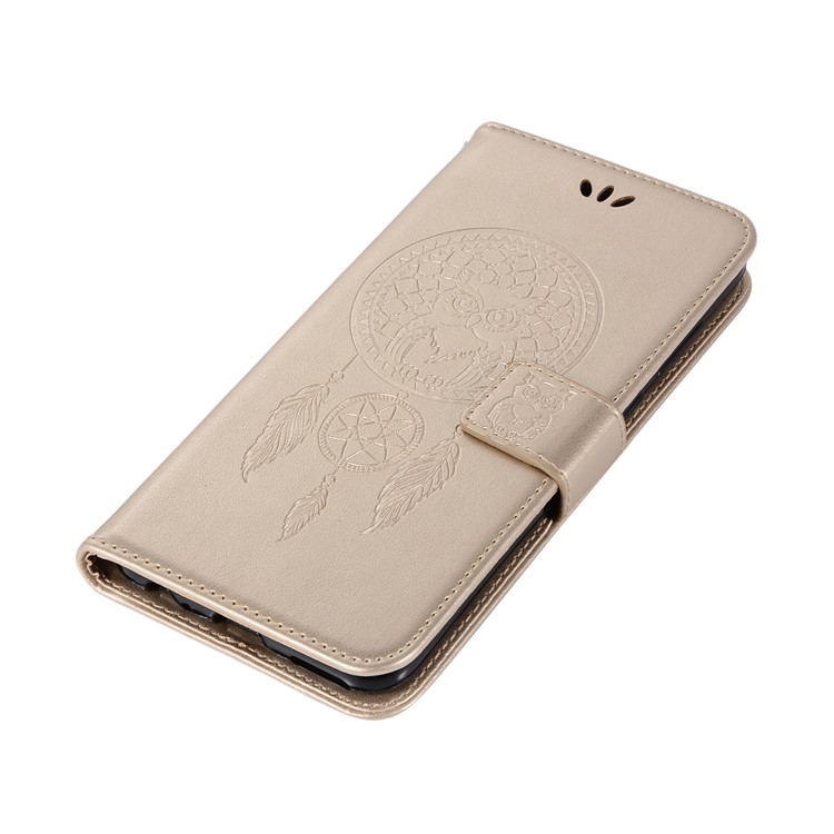 Imprinted Dream Catcher Owl Leather Wallet Case with Stand for Huawei Mate 10 Lite / nova 2i / Maimang 6 / Honor 9i (India) - Gold-7