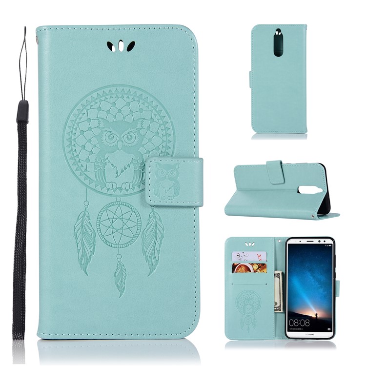 Imprinted Dream Catcher Owl Leather Wallet Case Shell for Huawei Mate 10 Lite / nova 2i / Maimang 6 / Honor 9i (India) - Baby Blue-1