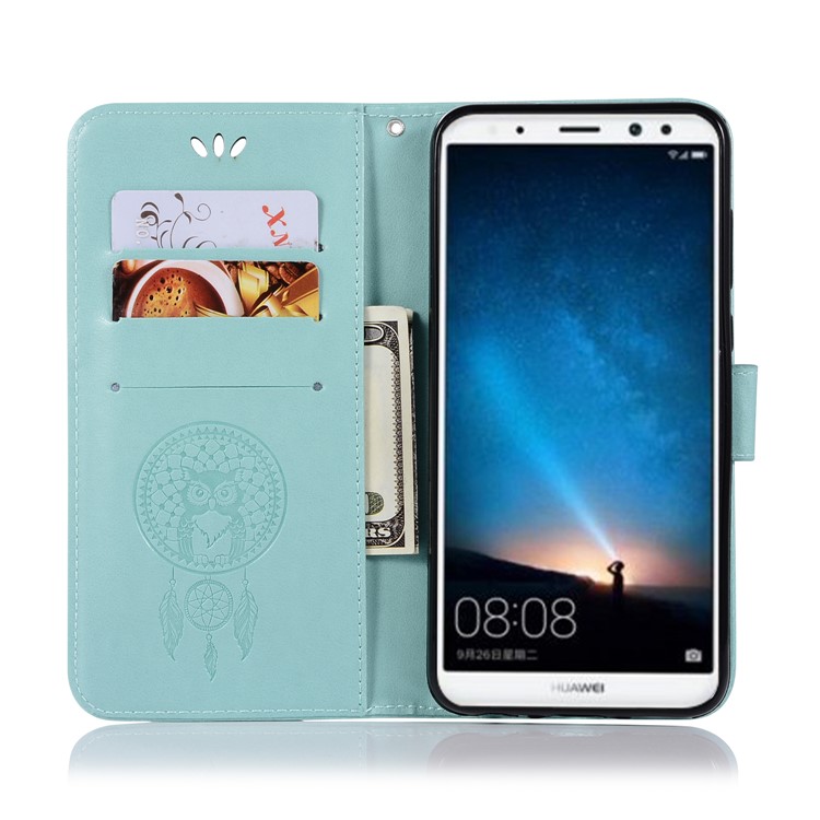 Imprinted Dream Catcher Owl Leather Wallet Case Shell for Huawei Mate 10 Lite / nova 2i / Maimang 6 / Honor 9i (India) - Baby Blue-4