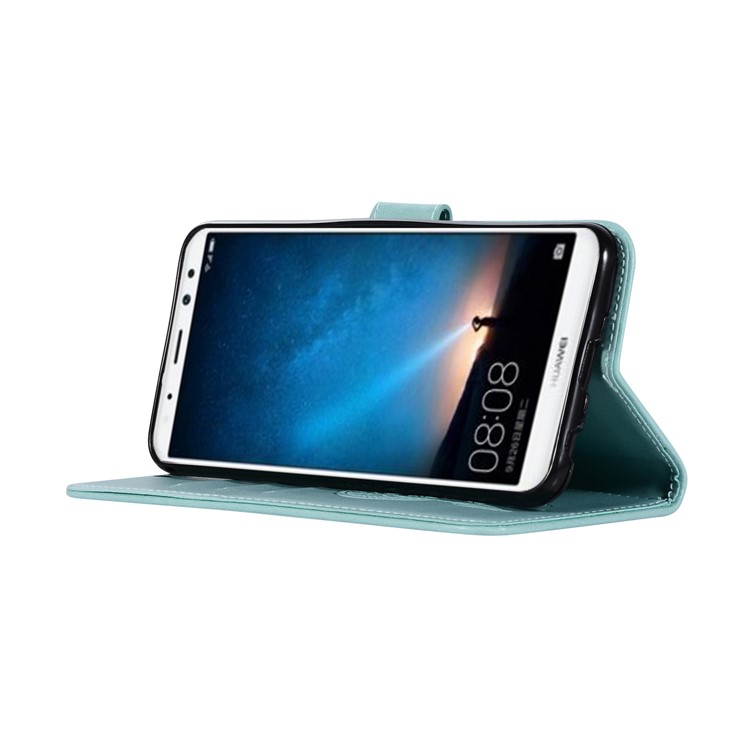 Imprinted Dream Catcher Owl Leather Wallet Case Shell for Huawei Mate 10 Lite / nova 2i / Maimang 6 / Honor 9i (India) - Baby Blue-5