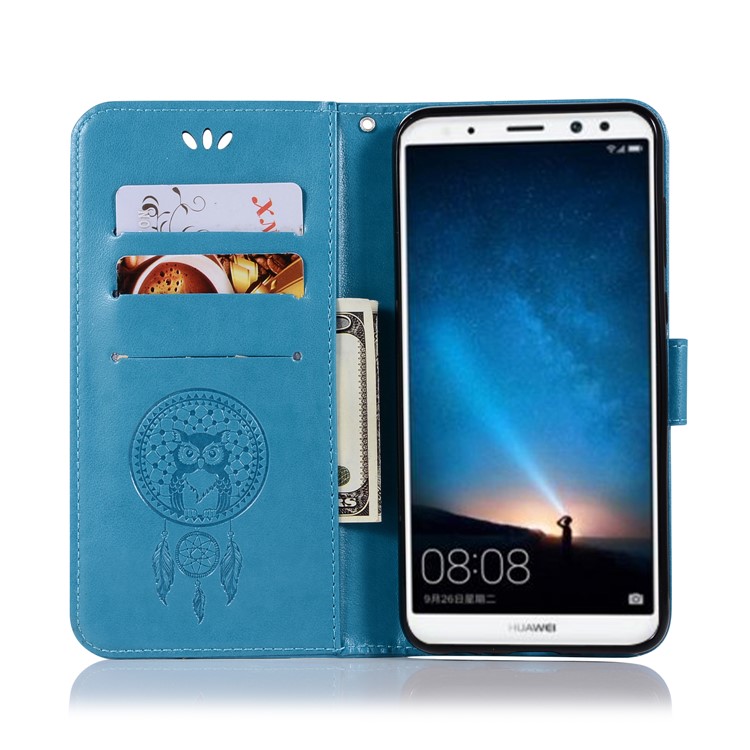 Imprinted Dream Catcher Owl Magnetic Leather Wallet Case for Huawei Mate 10 Lite / nova 2i / Maimang 6 / Honor 9i (India) - Dark Blue-4