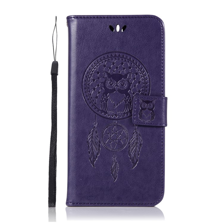 Imprinted Dream Catcher Owl Leather Wallet Case Phone Shell for Huawei Mate 10 Lite / nova 2i / Maimang 6 / Honor 9i (India) - Purple-2