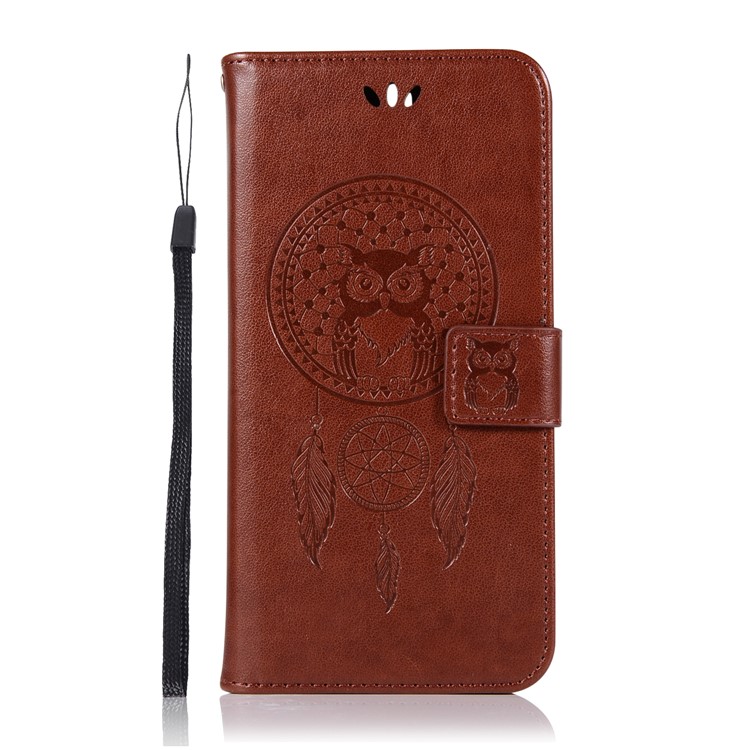 Imprinted Dream Catcher Owl Cell Phone Leather Wallet Case for Huawei Mate 10 Lite / nova 2i / Maimang 6 / Honor 9i (India) - Brown-2