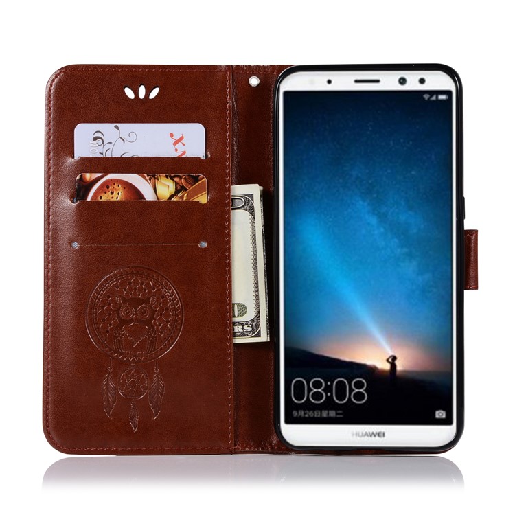 Imprinted Dream Catcher Owl Cell Phone Leather Wallet Case for Huawei Mate 10 Lite / nova 2i / Maimang 6 / Honor 9i (India) - Brown-4