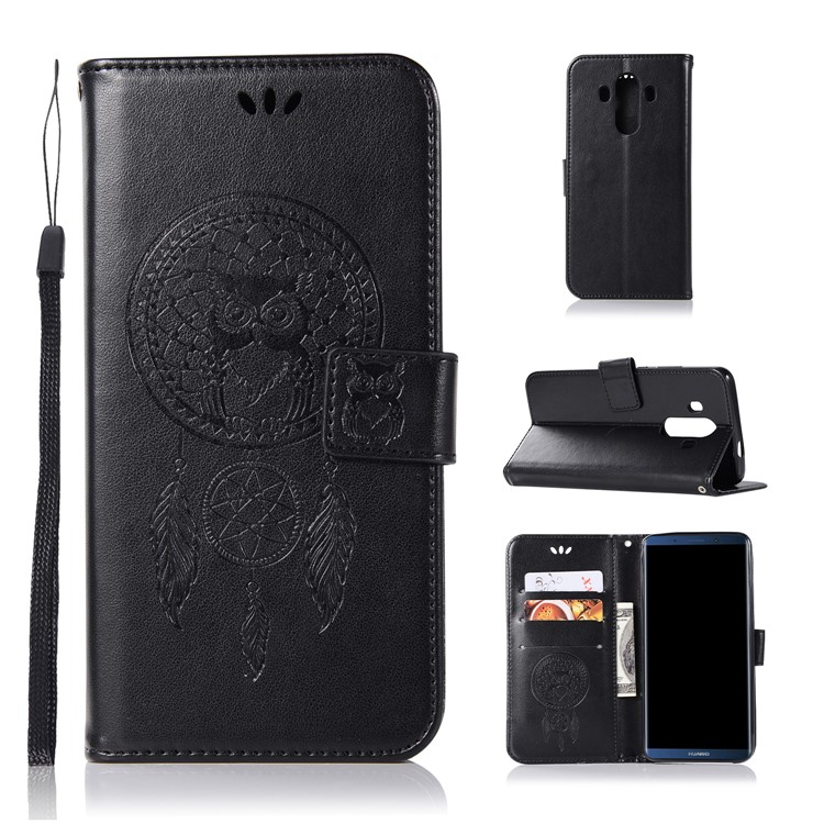 Imprint Dream Catcher Owl Magnetic Wallet PU Leather Stand Mobile Phone Case for Huawei Mate 10 Pro - Black-1