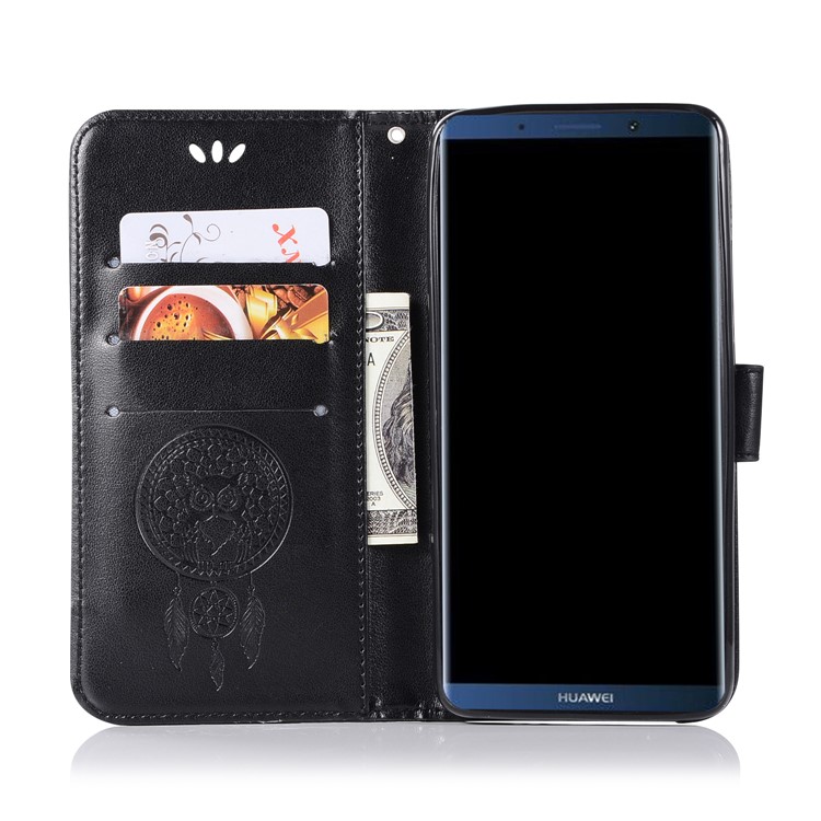 Imprint Dream Catcher Owl Magnetic Wallet PU Leather Stand Mobile Phone Case for Huawei Mate 10 Pro - Black-4