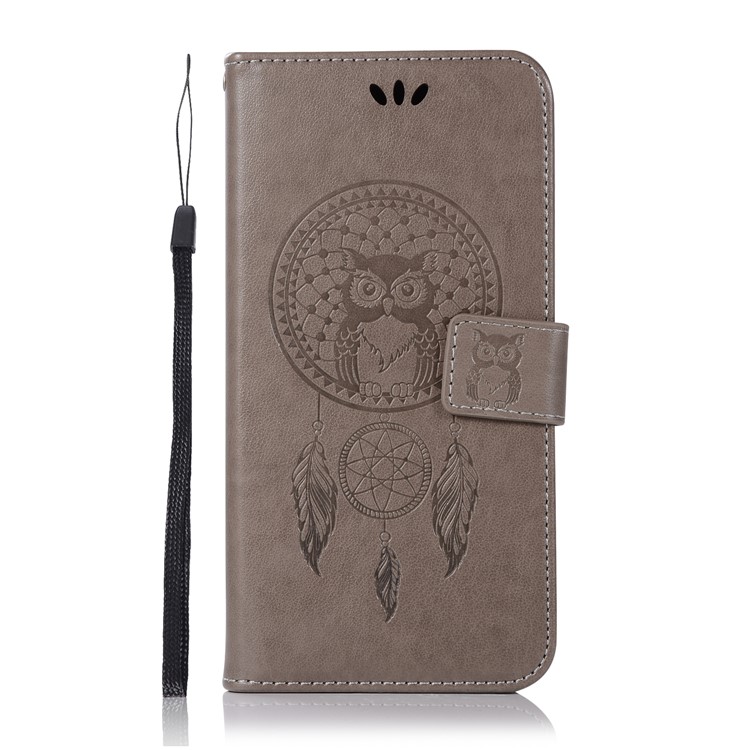 Imprint Dream Catcher Owl Magnetic Wallet PU Leather Stand Mobile Phone Cover for Huawei Mate 10 Pro - Grey-2