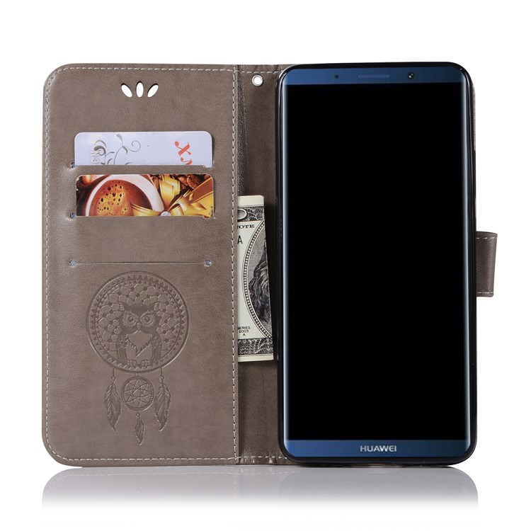 Imprint Dream Catcher Owl Magnetic Wallet PU Leather Stand Mobile Phone Cover for Huawei Mate 10 Pro - Grey-4