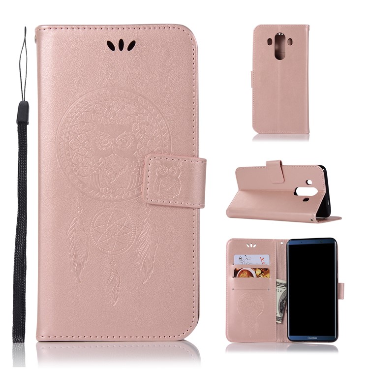 Imprint Dream Catcher Owl Magnetic Wallet PU Leather Stand Mobile Phone Casing for Huawei Mate 10 Pro - Rose Gold-1