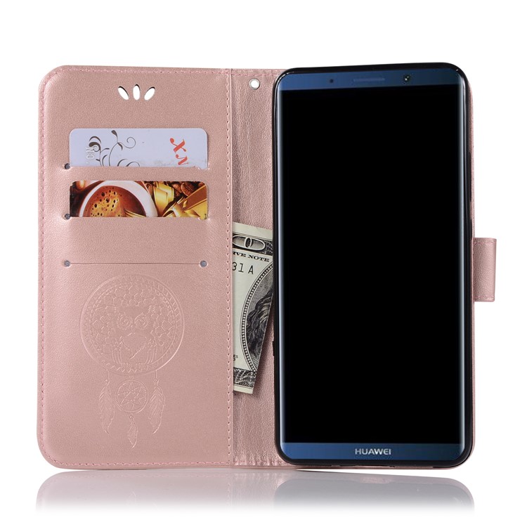 Imprint Dream Catcher Owl Magnetic Wallet PU Leather Stand Mobile Phone Casing for Huawei Mate 10 Pro - Rose Gold-4