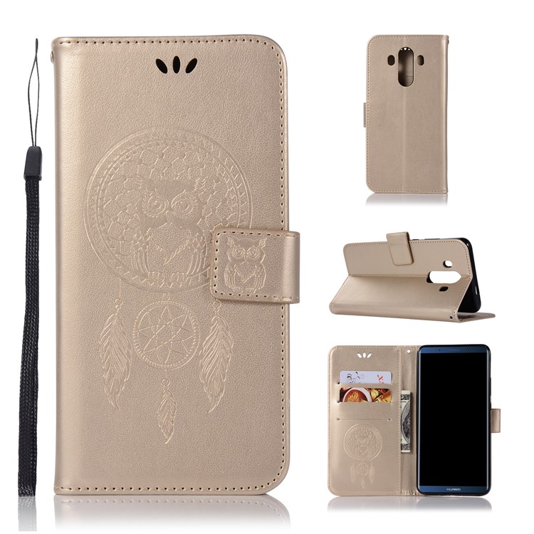 Imprint Dream Catcher Owl Magnetic Wallet PU Leather Stand Mobile Phone Shell for Huawei Mate 10 Pro - Gold-1
