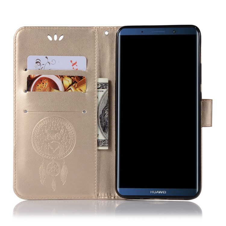 Imprint Dream Catcher Owl Magnetic Wallet PU Leather Stand Mobile Phone Shell for Huawei Mate 10 Pro - Gold-4