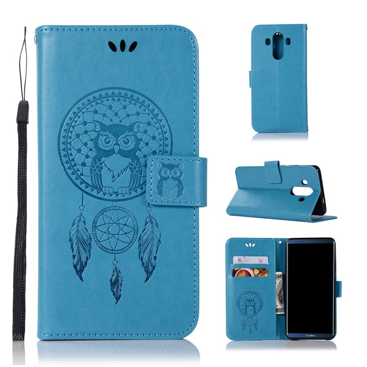 Imprint Dream Catcher Owl Magnetic Wallet PU Leather Stand Mobile Phone Accessory Cover for Huawei Mate 10 Pro - Blue-1
