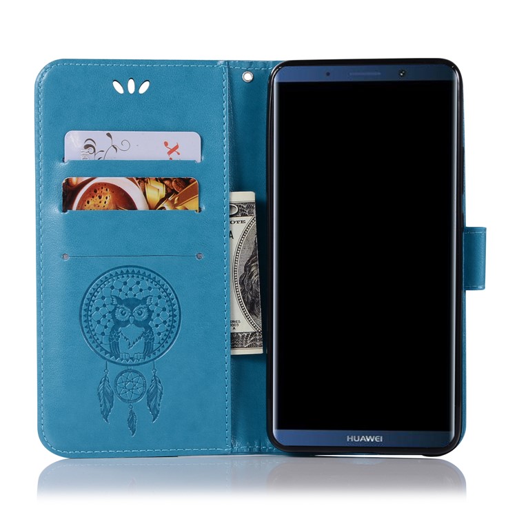 Imprint Dream Catcher Owl Magnetic Wallet PU Leather Stand Mobile Phone Accessory Cover for Huawei Mate 10 Pro - Blue-4