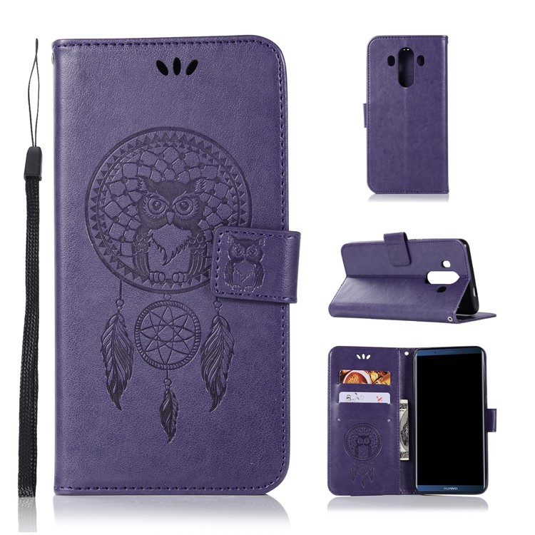 Imprint Dream Catcher Owl Magnetic Wallet PU Leather Stand Mobile Phone Accessory Casing for Huawei Mate 10 Pro - Purple-1