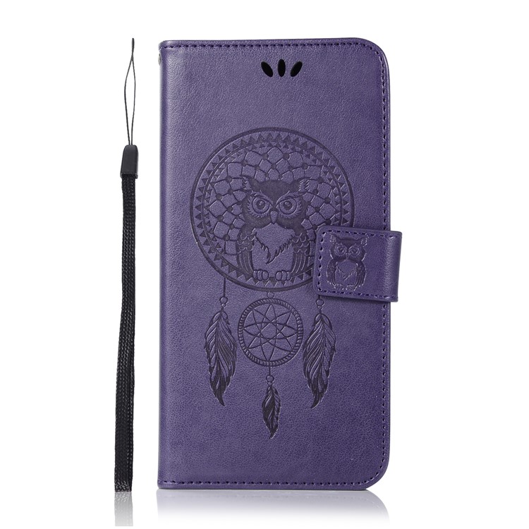 Imprint Dream Catcher Owl Magnetic Wallet PU Leather Stand Mobile Phone Accessory Casing for Huawei Mate 10 Pro - Purple-2