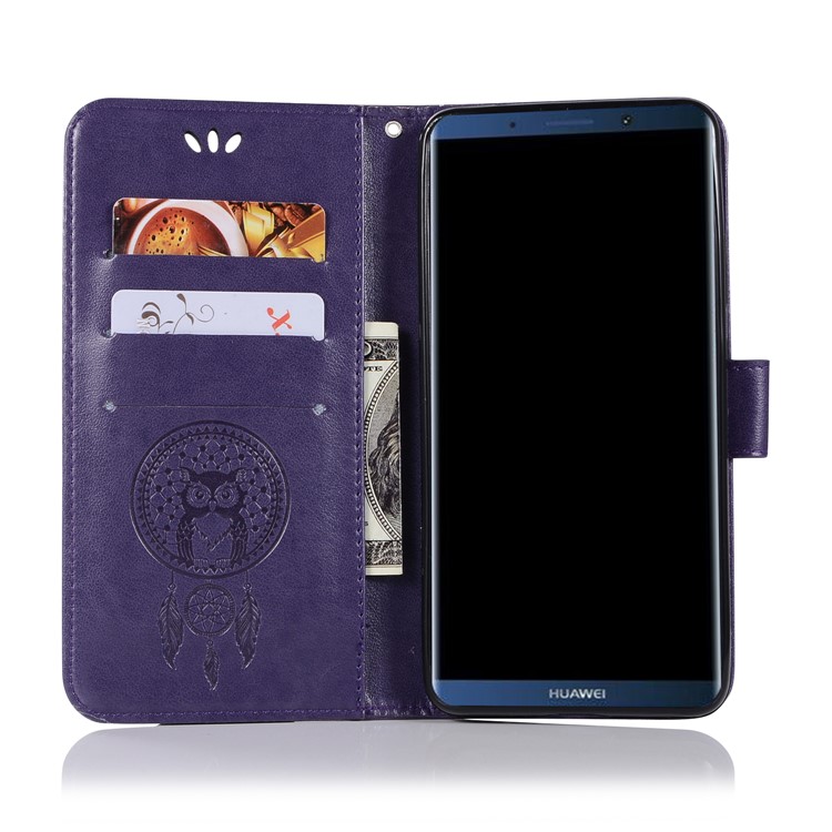 Imprint Dream Catcher Owl Magnetic Wallet PU Leather Stand Mobile Phone Accessory Casing for Huawei Mate 10 Pro - Purple-4