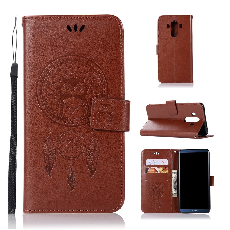 Imprint Dream Catcher Owl Magnetic Wallet PU Leather Stand Mobile Mobile Cover for Huawei Mate 10 Pro - Brown-1