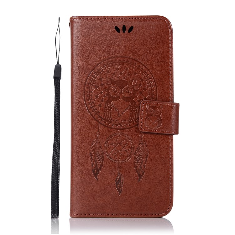 Imprint Dream Catcher Owl Magnetic Wallet PU Leather Stand Mobile Mobile Cover for Huawei Mate 10 Pro - Brown-2