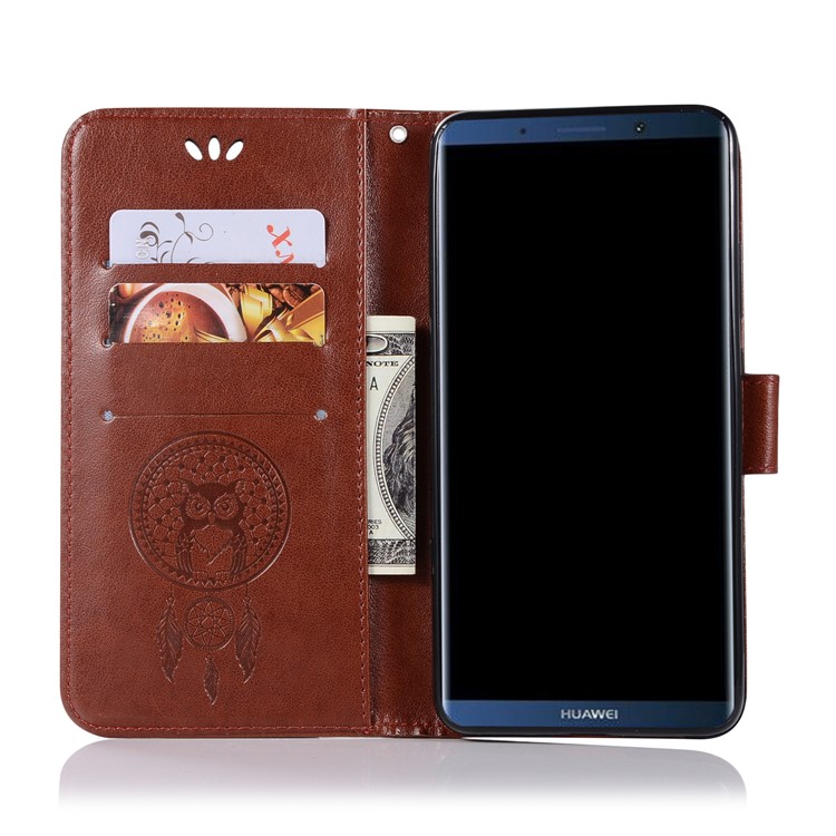Imprint Dream Catcher Owl Magnetic Wallet PU Leather Stand Mobile Mobile Cover for Huawei Mate 10 Pro - Brown-4