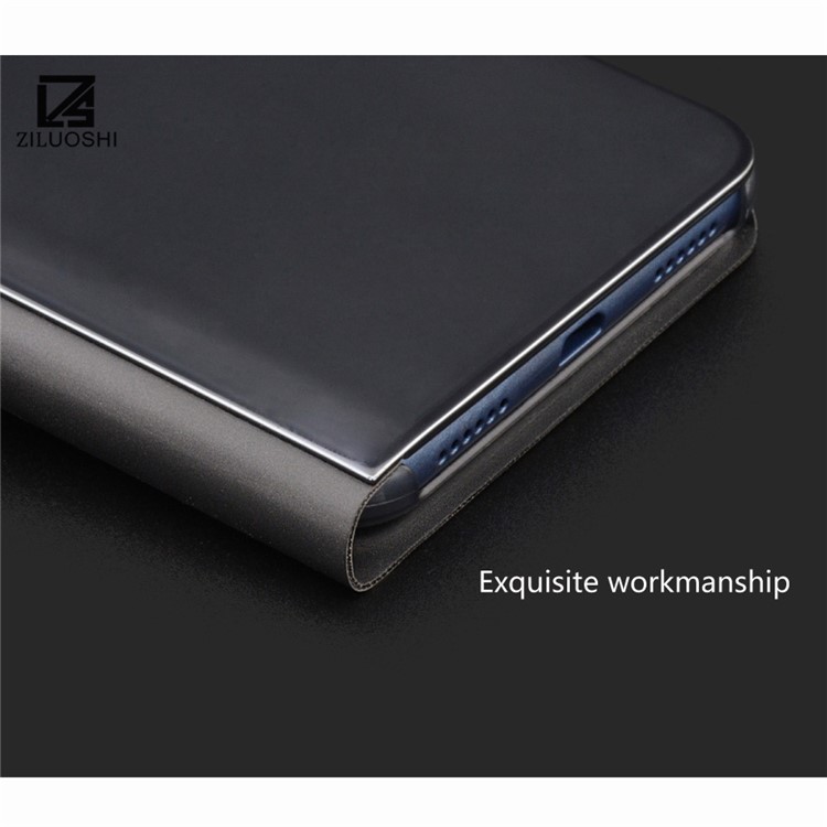 For Huawei P9 Lite (2017) / P8 Lite (2017) / Honor 8 Lite Plated Mirror Surface View Leather Stand Case - Black-5