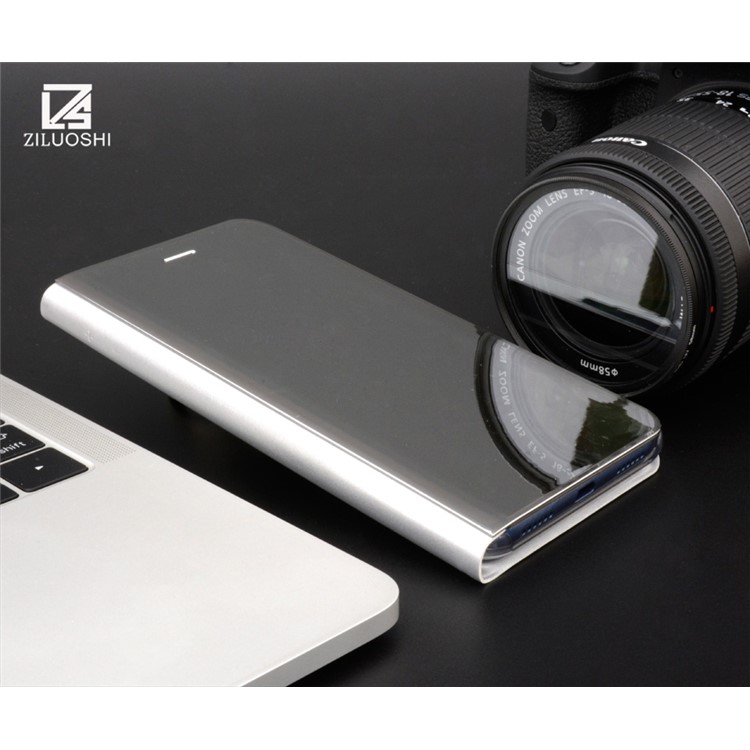 Electroplating Mirror Surface View Window Leather Cover Stand for Huawei P9 Lite (2017) / P8 Lite (2017) / Honor 8 Lite - Silver-3