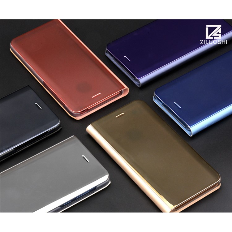 Plated Mirror Surface Leather View Window Case for Huawei P9 Lite (2017) / P8 Lite (2017) / Honor 8 Lite - Gold-2