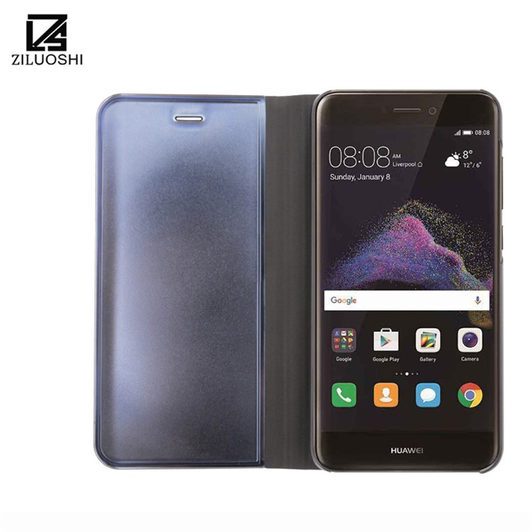 Plated Mirror Surface View Leather Case with Stand for Huawei P9 Lite (2017) / P8 Lite (2017) / Honor 8 Lite - Blue-2