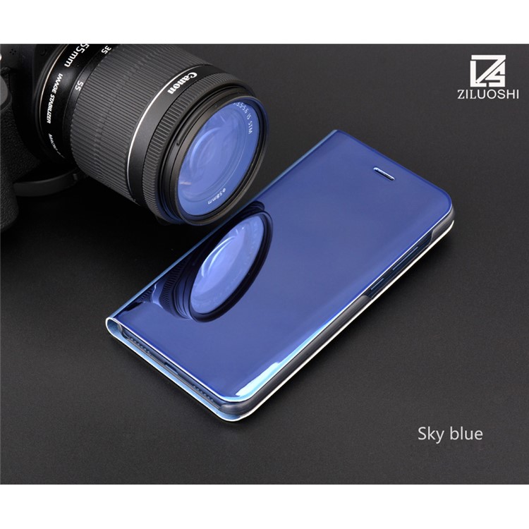 Plated Mirror Surface View Leather Case with Stand for Huawei P9 Lite (2017) / P8 Lite (2017) / Honor 8 Lite - Blue-3