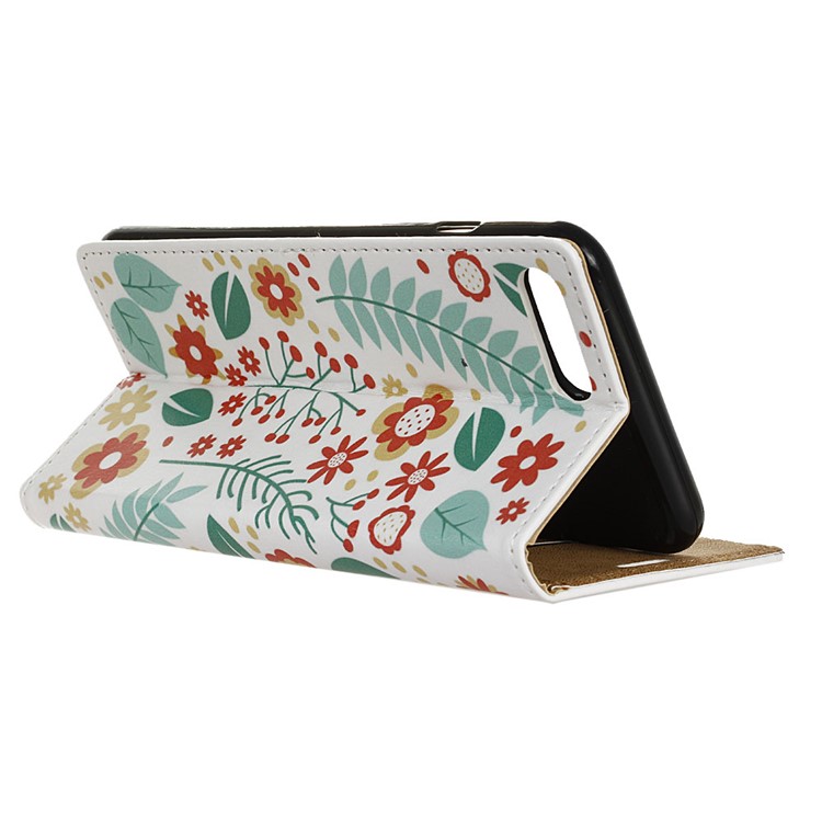 Printing Pattern Leather Wallet Smartphone Case for Huawei Honor V10 / View 10 - Flowers and Leaves-4