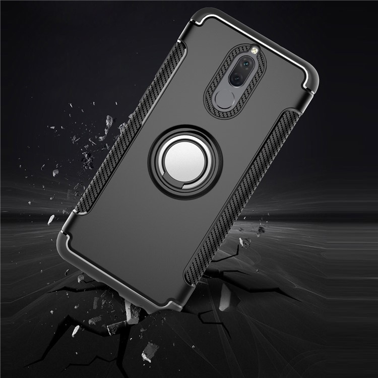 Ring Holder Kickstand TPU + PC Combo Phone Case (Built-in Magnetic Holder Metal Sheet) for Huawei Mate 10 Lite / nova 2i / Maimang 6 / Honor 9i (India) - Black-2