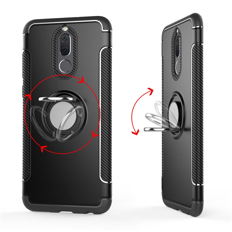 Ring Holder Kickstand TPU + PC Combo Phone Case (Built-in Magnetic Holder Metal Sheet) for Huawei Mate 10 Lite / nova 2i / Maimang 6 / Honor 9i (India) - Black-4