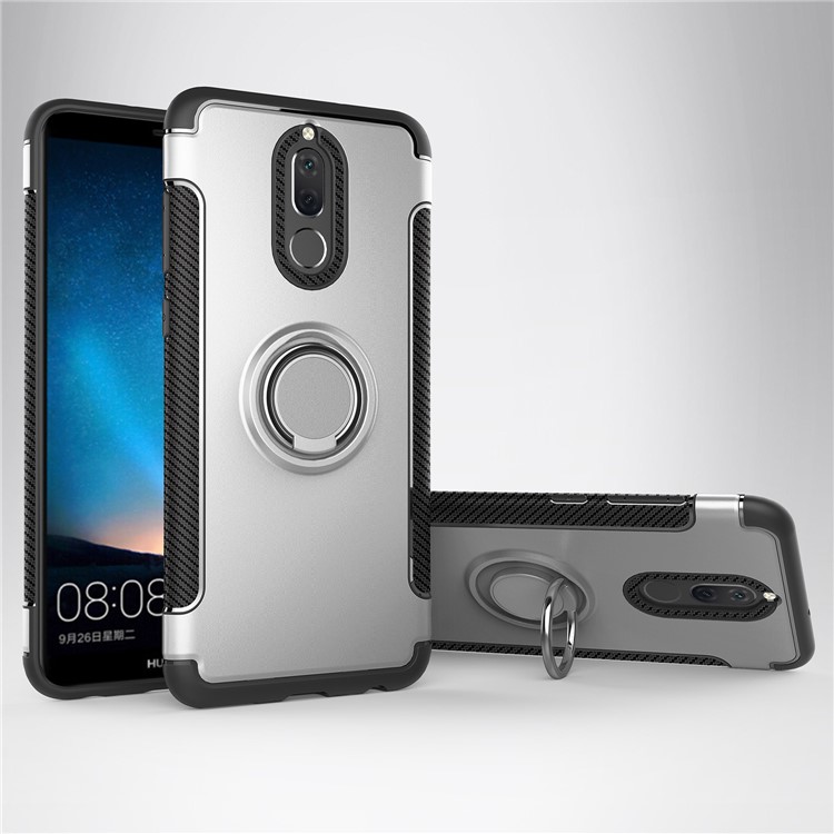 Ring Holder Kickstand TPU + PC Combo Phone Cover (Built-in Magnetic Holder Metal Sheet) for Huawei Mate 10 Lite / nova 2i / Maimang 6 / Honor 9i (India) - Silver-1