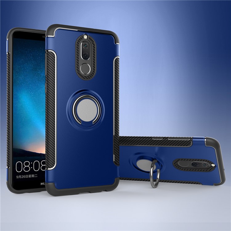 Ring Holder Kickstand TPU + PC Hybrid Phone Case (Built-in Magnetic Holder Metal Sheet) for Huawei Mate 10 Lite / nova 2i / Maimang 6 / Honor 9i (India) - Baby Blue-1
