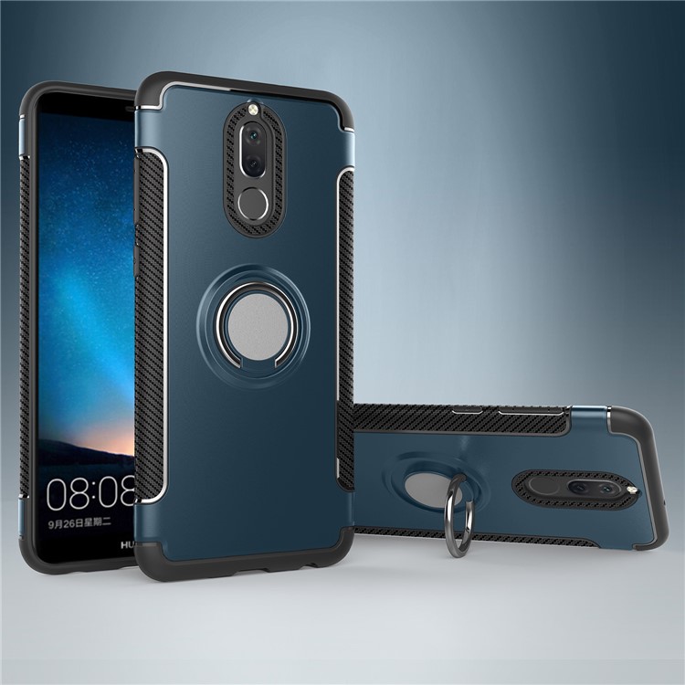 Ring Holder Kickstand TPU + PC Combo Protective Case (Built-in Magnetic Holder Metal Sheet) for Huawei Mate 10 Lite / nova 2i / Maimang 6 / Honor 9i (India) - Dark Blue-1