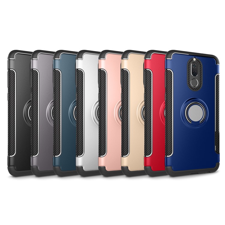 Ring Holder Kickstand TPU + PC Combo Protective Case (Built-in Magnetic Holder Metal Sheet) for Huawei Mate 10 Lite / nova 2i / Maimang 6 / Honor 9i (India) - Dark Blue-2