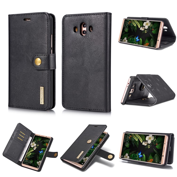 DG.MING Detachable 2-in-1 Split Leather Wallet Shell + PC Back Case for Huawei Mate 10 - Black-1