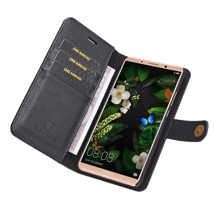 DG.MING Detachable 2-in-1 Split Leather Wallet Shell + PC Back Case for Huawei Mate 10 - Black-25