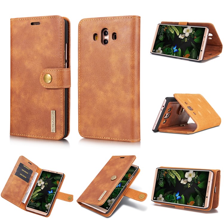 DG.MING Detachable 2-in-1 Split Leather Wallet Shell + PC Back Cover Case for Huawei Mate 10 - Brown-1