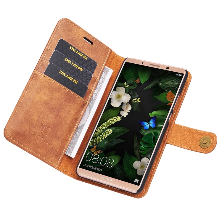 DG.MING Detachable 2-in-1 Split Leather Wallet Shell + PC Back Cover Case for Huawei Mate 10 - Brown-25