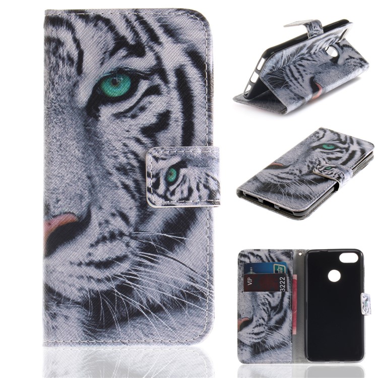 Patterned PU Leather Wallet Mobile Cover for Huawei P9 lite mini / Y6 Pro (2017) / Enjoy 7 - Tiger-1