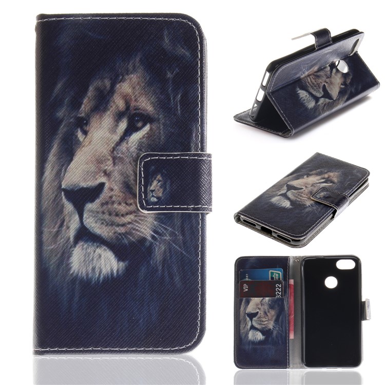 Patterned PU Leather Wallet Stand Phone Casing for Huawei P9 lite mini / Y6 Pro (2017) / Enjoy 7 - Lion-1