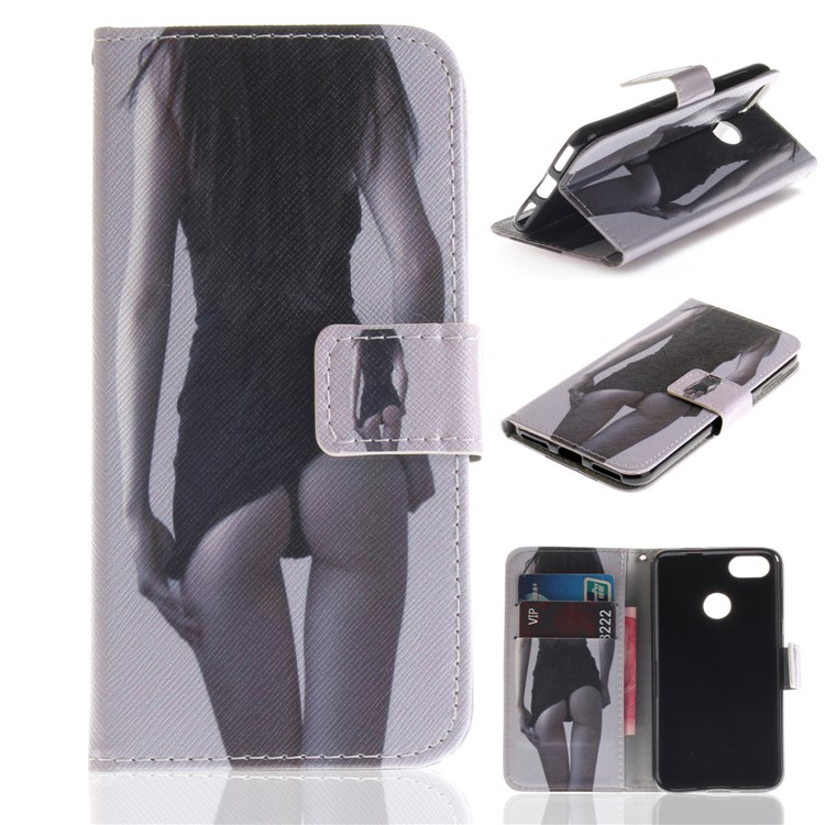 Patterned PU Leather Magentic Protection Case for Huawei P9 lite mini / Y6 Pro (2017) / Enjoy 7 - Hot Girl-1
