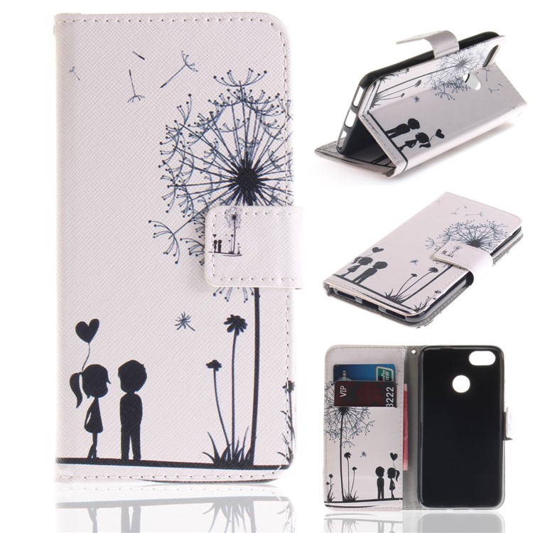 Patterned PU Leather Stand Phone Accessory Cover for Huawei P9 lite mini / Y6 Pro (2017) / Enjoy 7 - Dandelion and Lover-1
