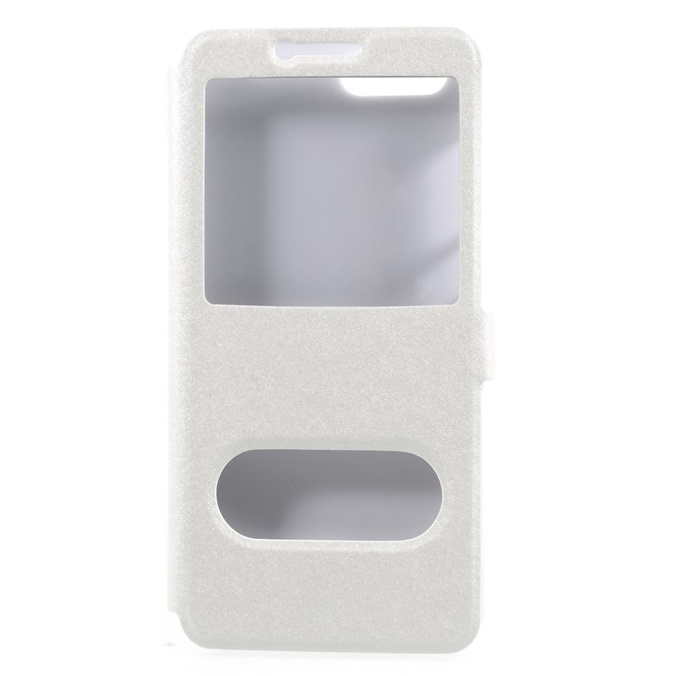 Dual View Window Silk Texture Leather Stand Cover for Huawei Honor V10 / View 10 - White-1