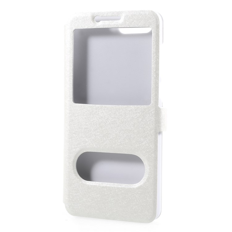 Dual View Window Silk Texture Leather Stand Cover for Huawei Honor V10 / View 10 - White-3