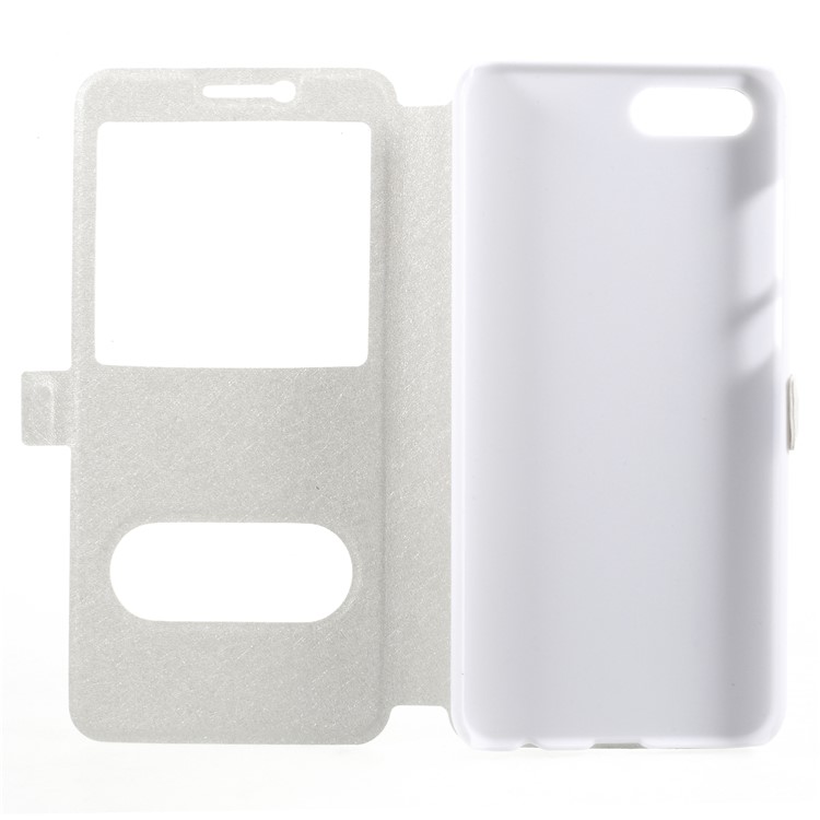 Dual View Window Silk Texture Leather Stand Cover for Huawei Honor V10 / View 10 - White-6