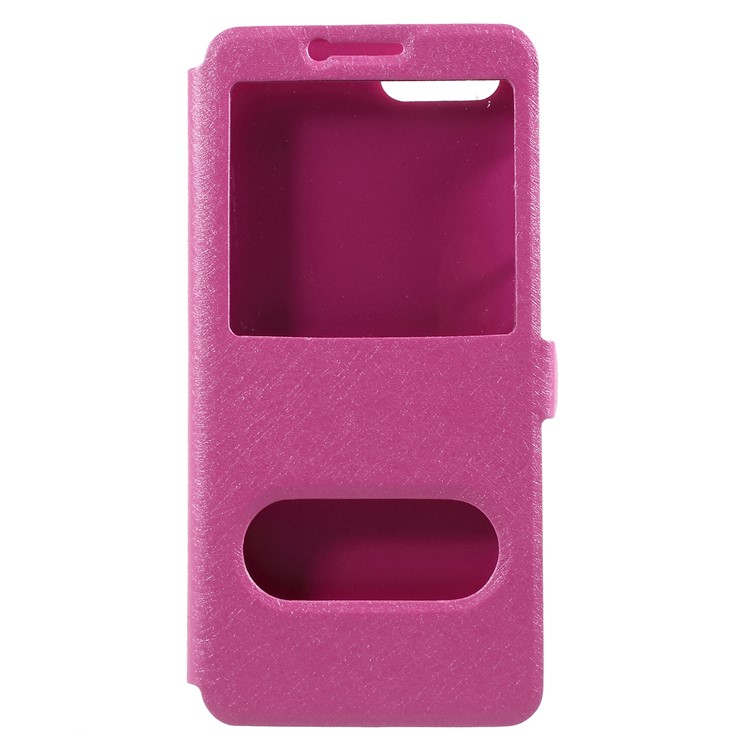 Dual View Window Silk Texture Leather Stand Casing for Huawei Honor V10 / View 10 - Rose-1