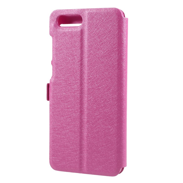 Dual View Window Silk Texture Leather Stand Casing for Huawei Honor V10 / View 10 - Rose-2